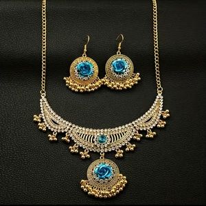 Boho Style Rhinestone Decor Ball Tassel Drop Earrings & Necklace